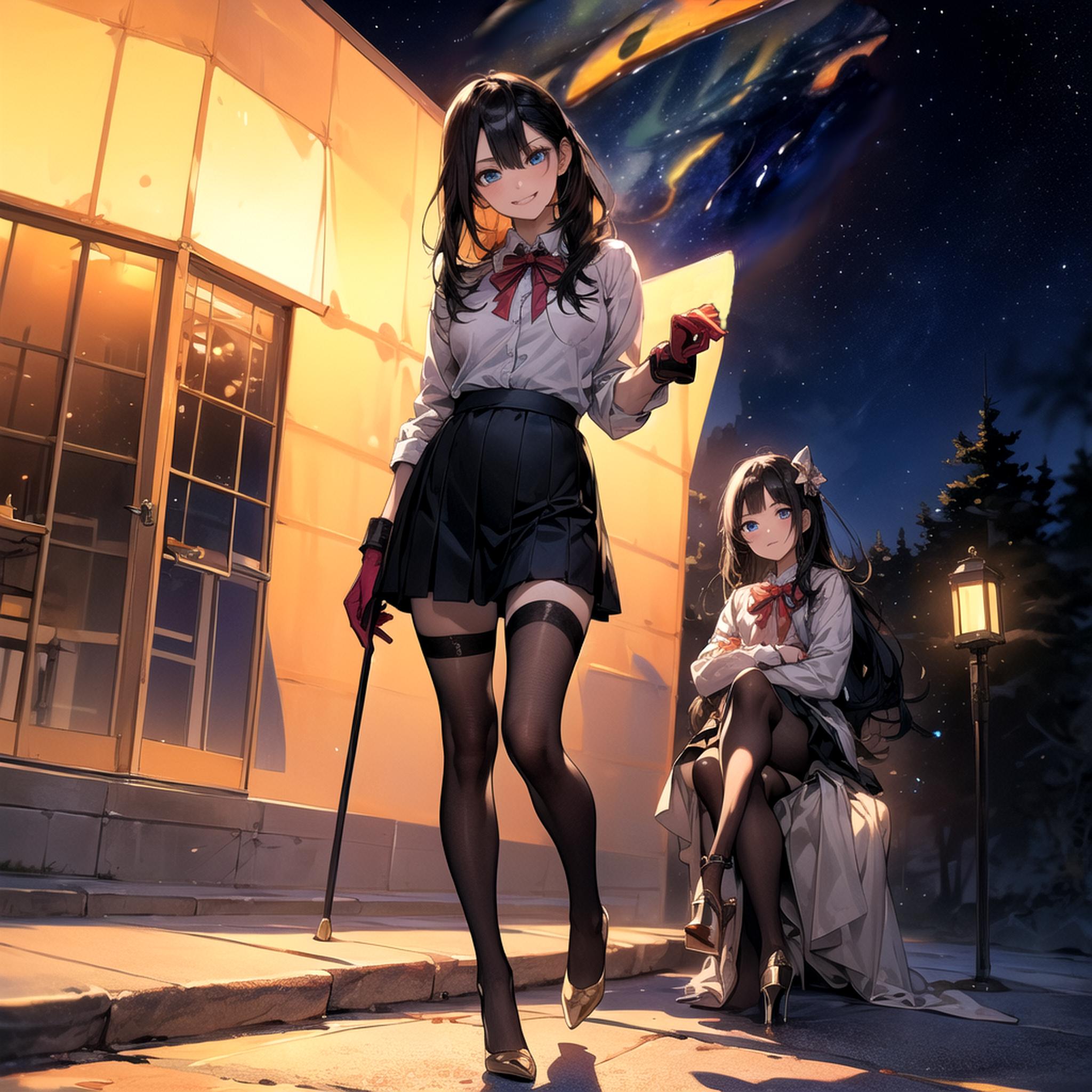 アスヘノキボウ_天の川をバックにドヤ顔で歩む少女 pixiv今日のお題_120328951_p0