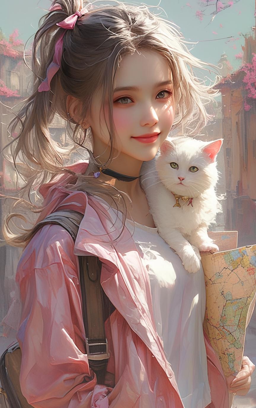 Natsuki_俏丽な少女と彼女のいたずらっ子の猫_117902645_p0