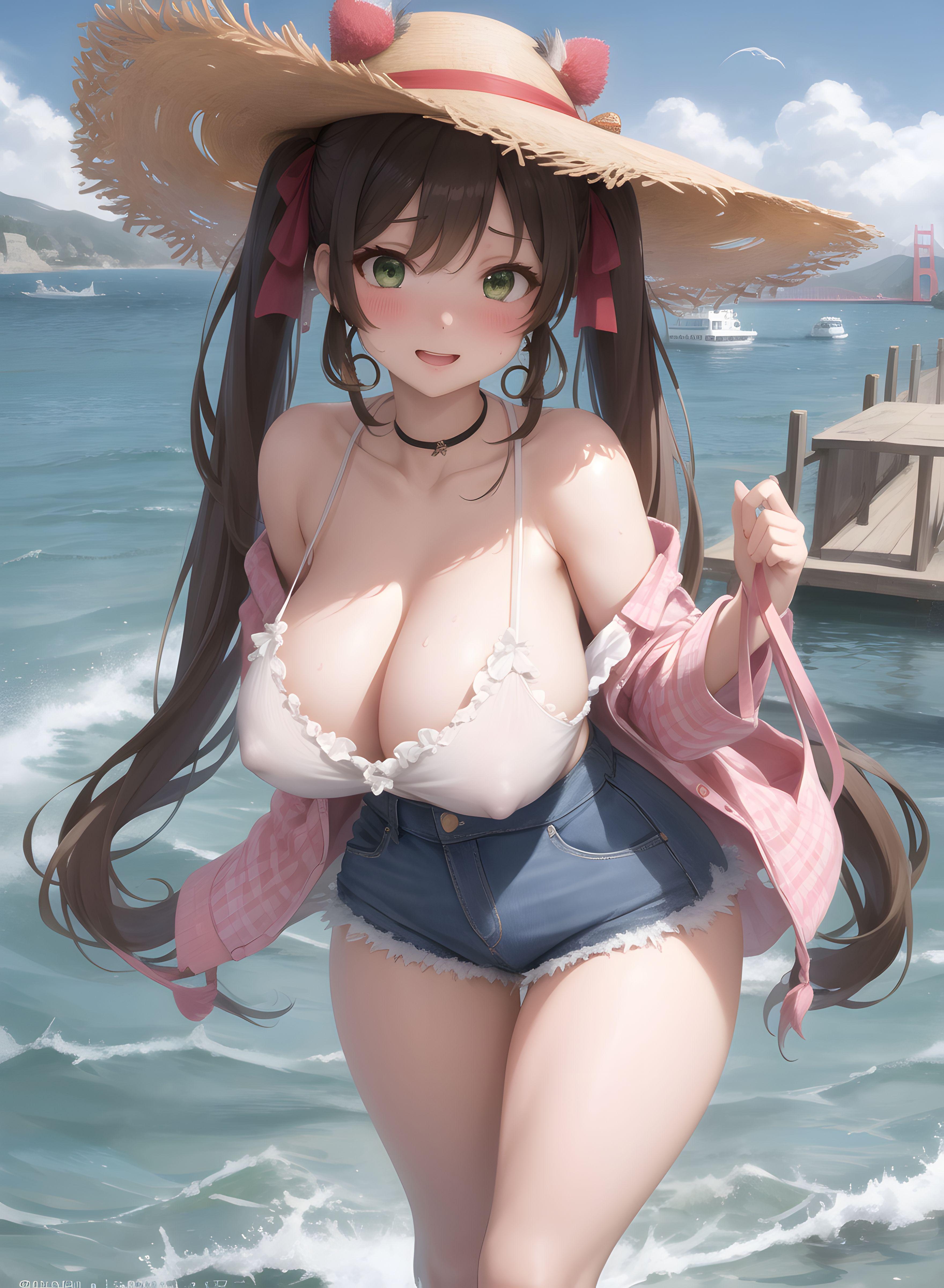 AI-Generator_【AI】茶髪碧眼少女／私服／透け服／爆乳３_112241774_p13