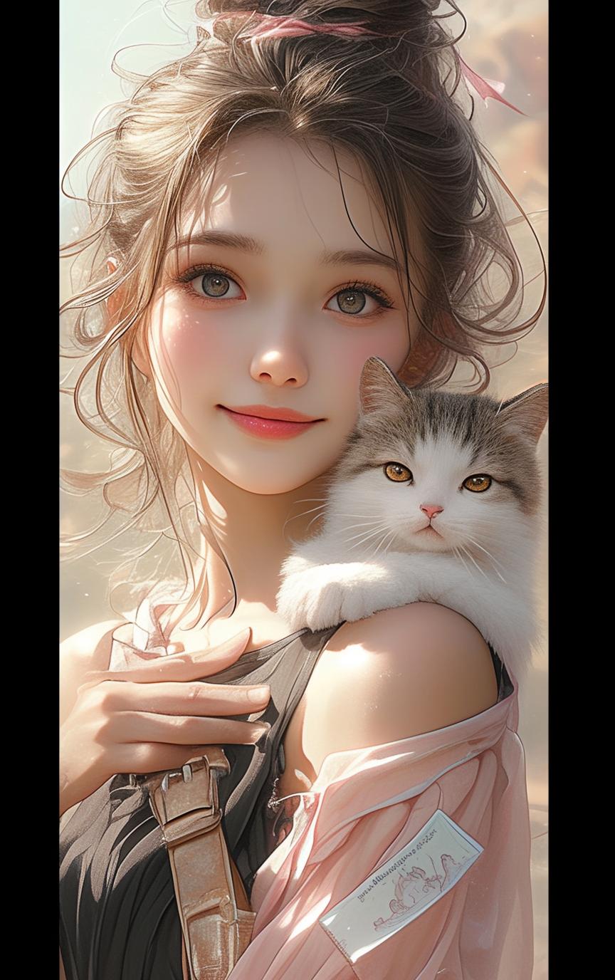 Natsuki_俏丽な少女と彼女のいたずらっ子の猫_117863881_p1