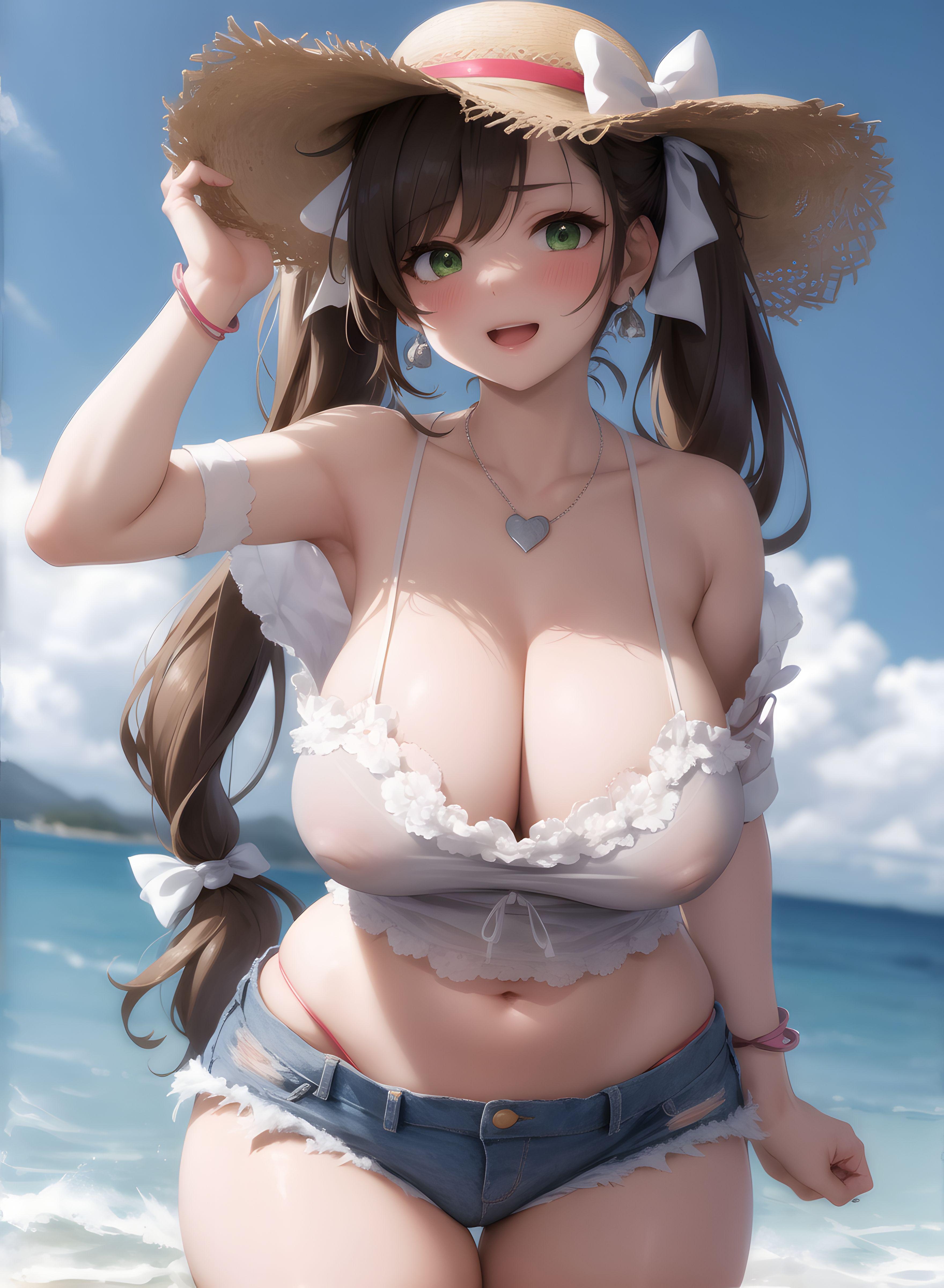 AI-Generator_【AI】茶髪碧眼少女／私服／透け服／爆乳２_112216020_p0