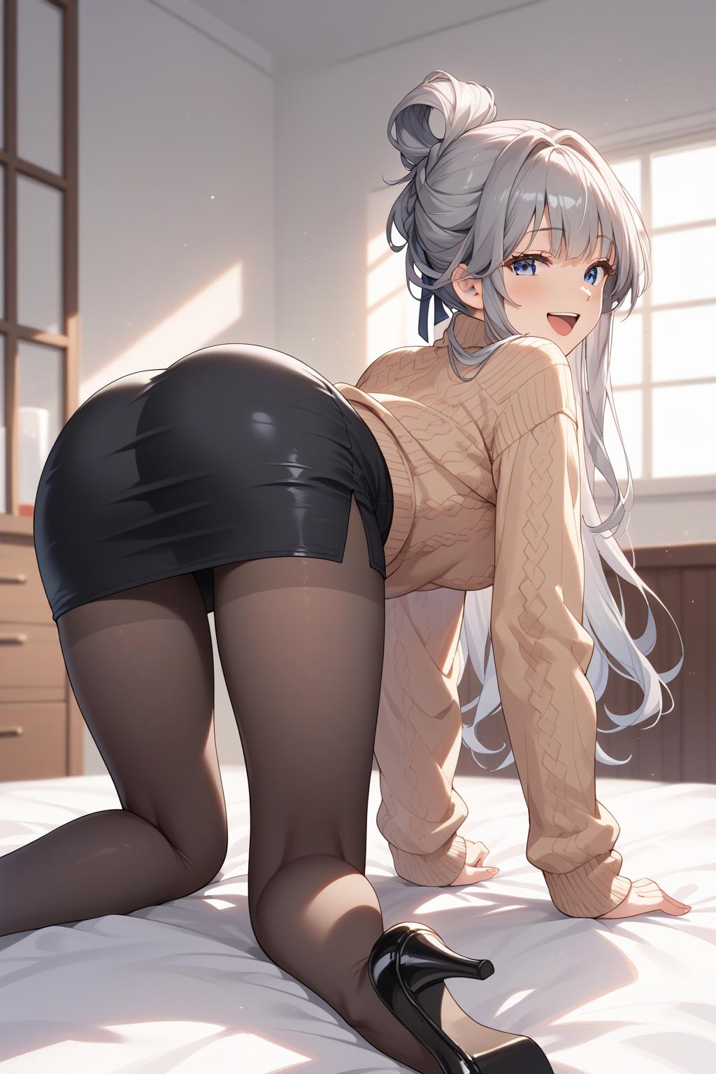 AIバブみ_黒パンスト美脚美女のAIイラスト_129380575_p1
