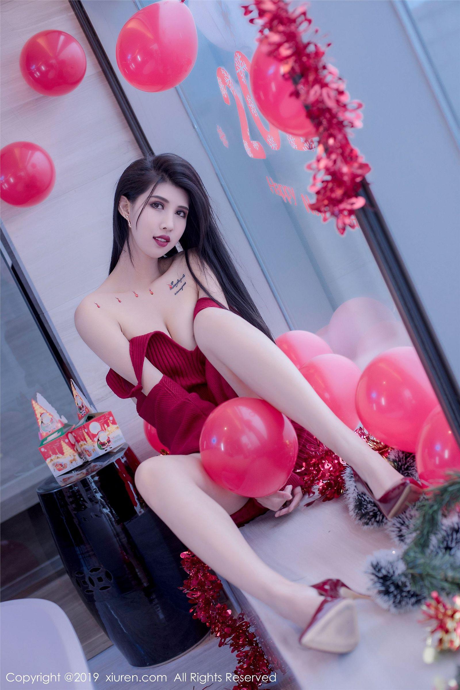 [XIUREN秀人网] 2019.12.23 NO.1871 黑色蝴蝶结轻纱圣诞装 葛征Model_p003