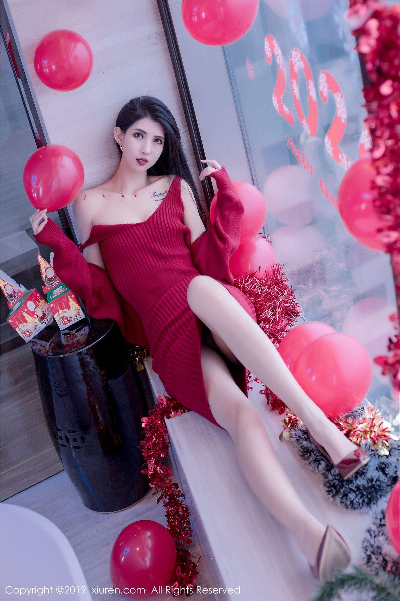 [XIUREN秀人网] 2019.12.23 NO.1871 黑色蝴蝶结轻纱圣诞装 葛征Model_p063