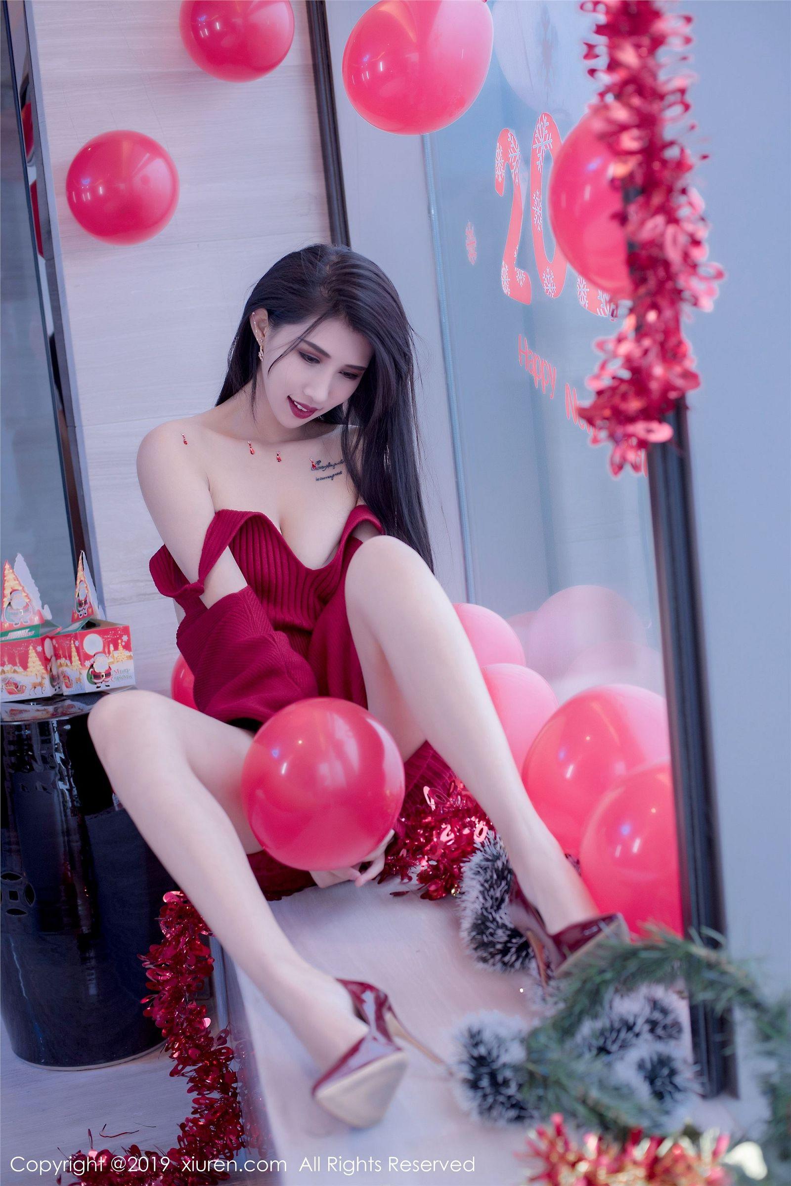 [XIUREN秀人网] 2019.12.23 NO.1871 黑色蝴蝶结轻纱圣诞装 葛征Model_p002