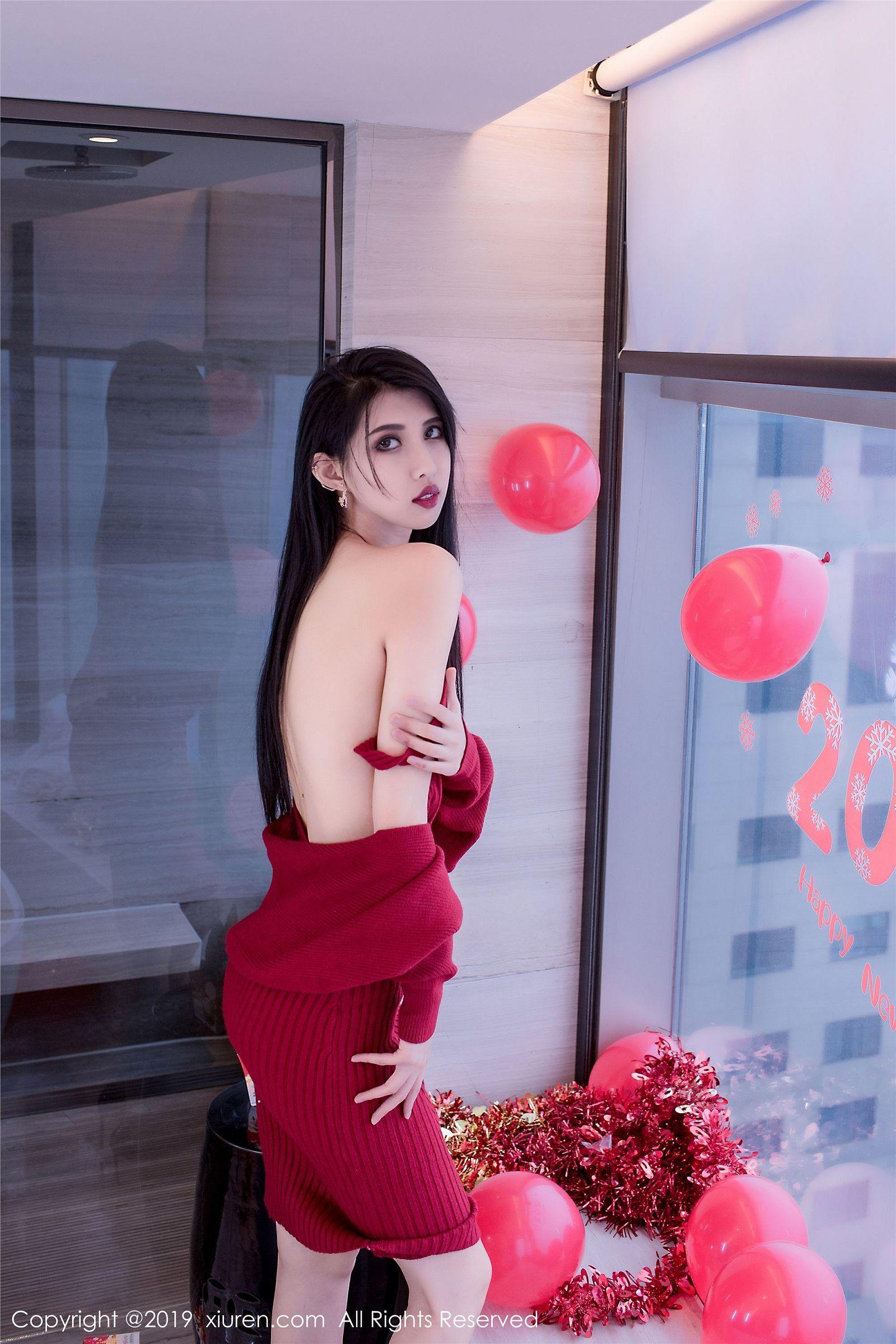 [XIUREN秀人网] 2019.12.23 NO.1871 黑色蝴蝶结轻纱圣诞装 葛征Model_p016