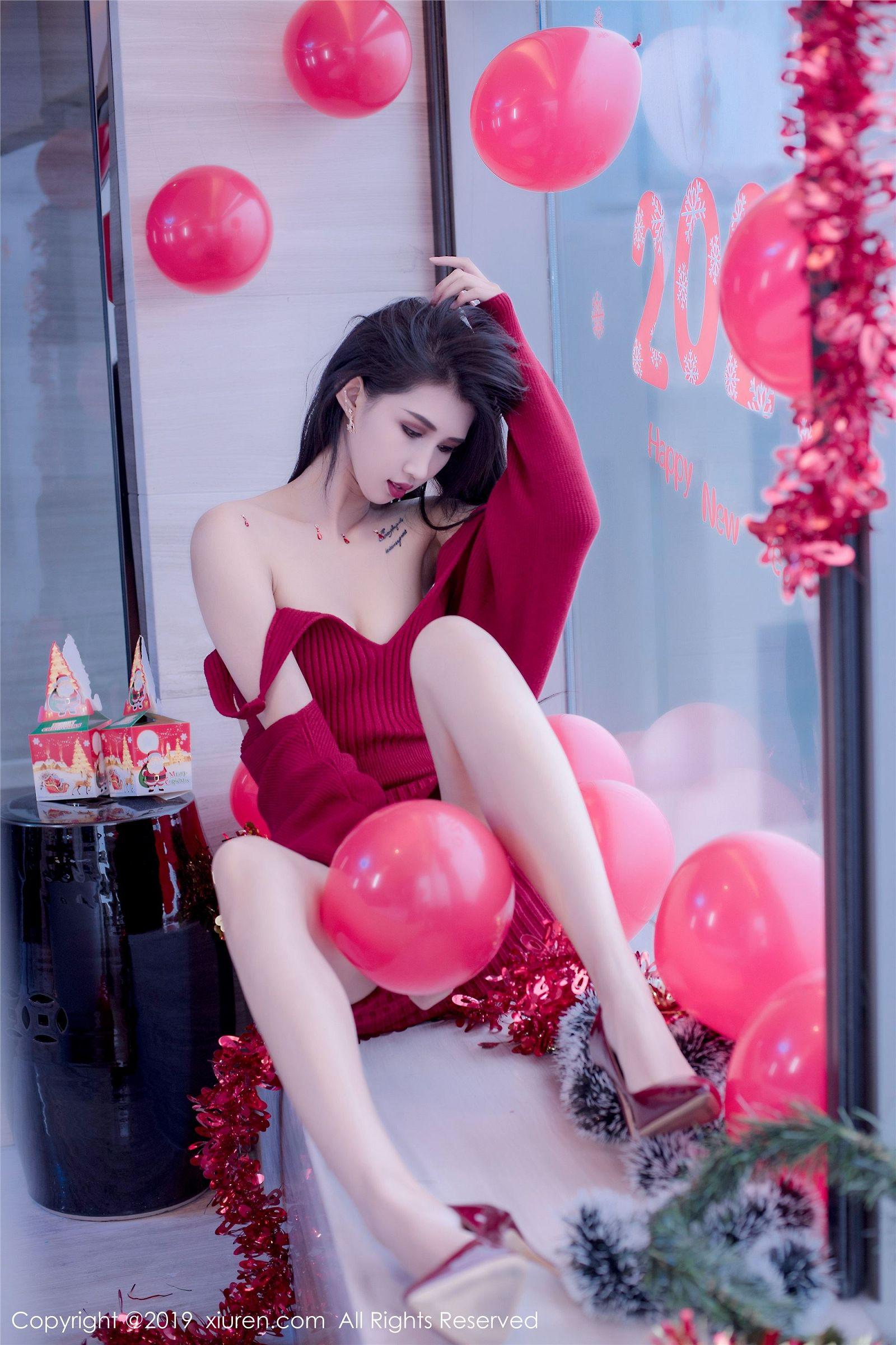 [XIUREN秀人网] 2019.12.23 NO.1871 黑色蝴蝶结轻纱圣诞装 葛征Model_p005