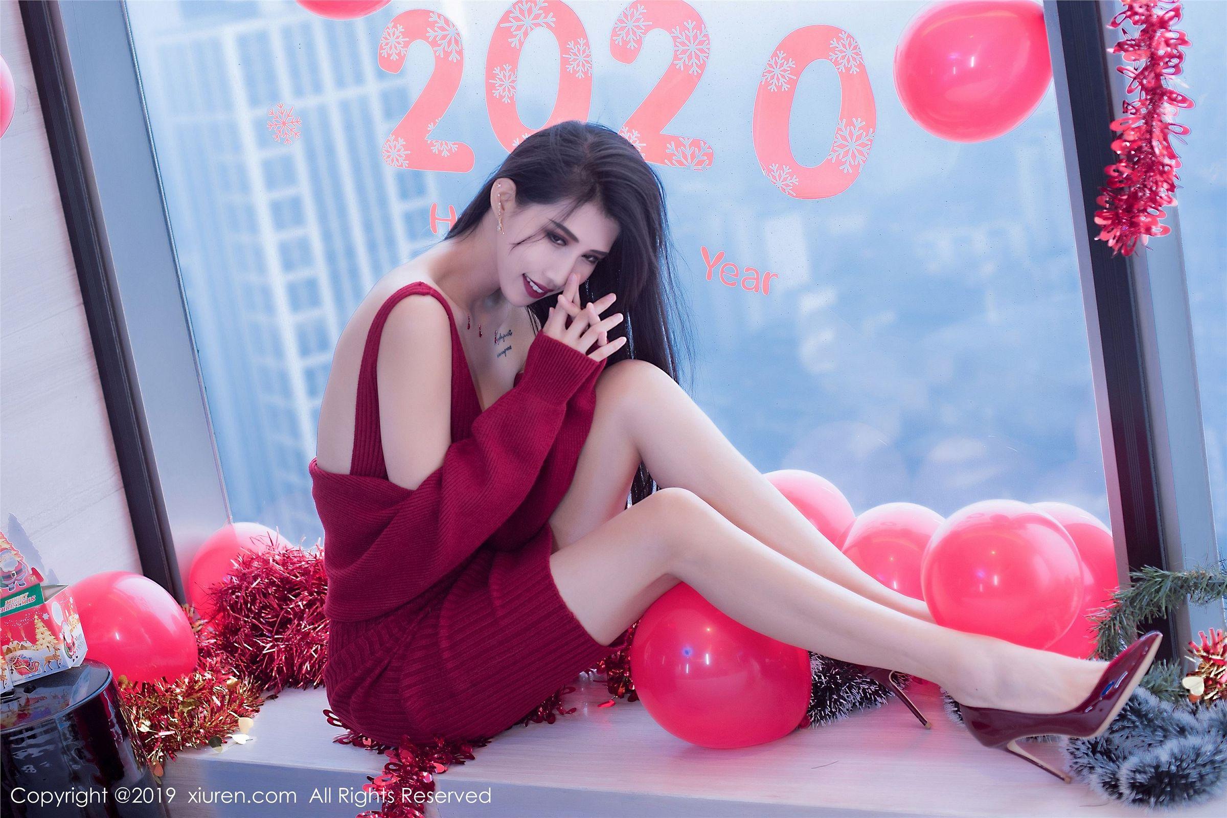[XIUREN秀人网] 2019.12.23 NO.1871 黑色蝴蝶结轻纱圣诞装 葛征Model_p062