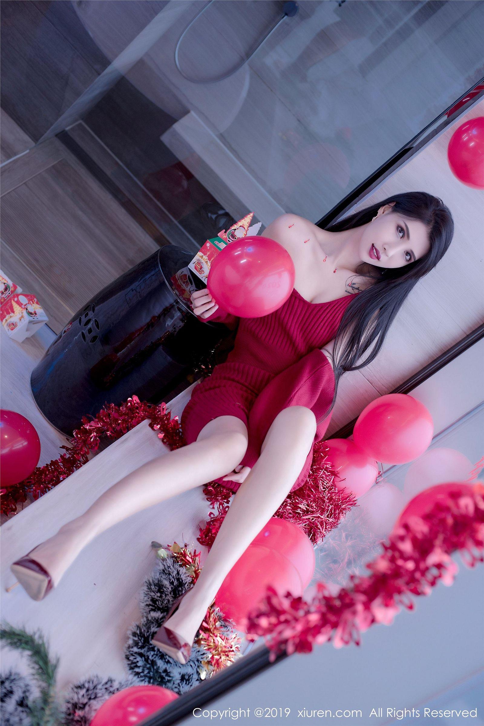 [XIUREN秀人网] 2019.12.23 NO.1871 黑色蝴蝶结轻纱圣诞装 葛征Model_p013
