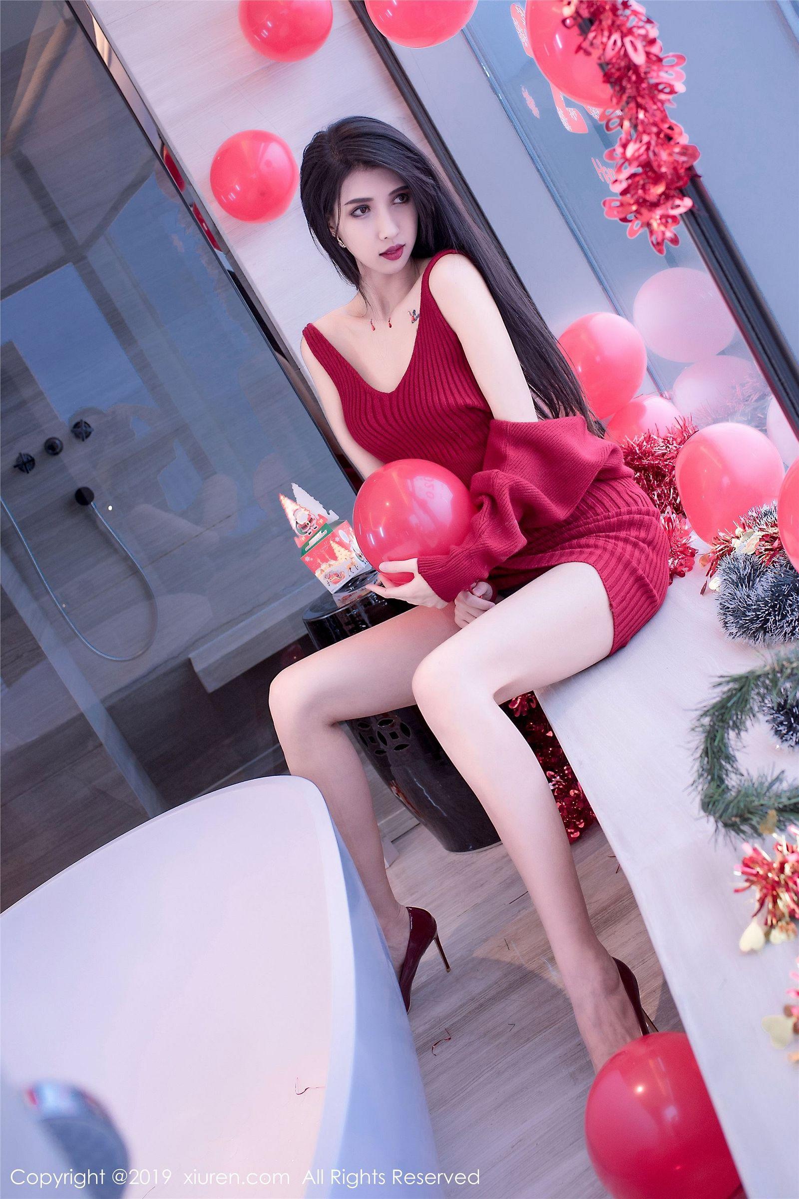 [XIUREN秀人网] 2019.12.23 NO.1871 黑色蝴蝶结轻纱圣诞装 葛征Model_p006