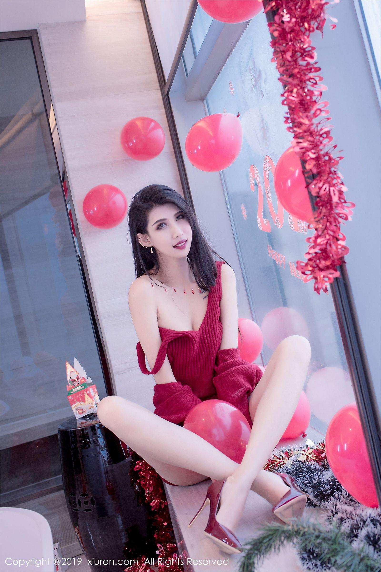 [XIUREN秀人网] 2019.12.23 NO.1871 黑色蝴蝶结轻纱圣诞装 葛征Model_p037