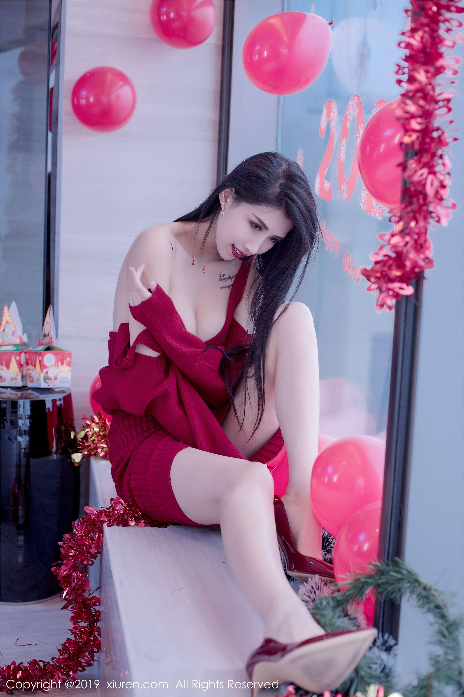 [XIUREN秀人网] 2019.12.23 NO.1871 黑色蝴蝶结轻纱圣诞装 葛征Model_p010