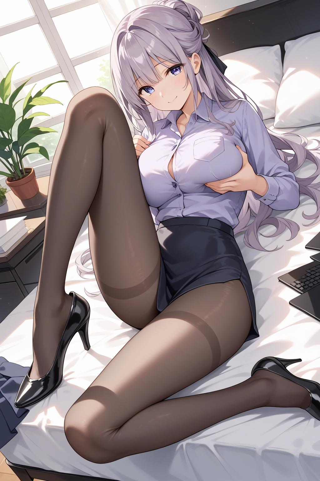 AIバブみ_黒パンスト美脚美女のAIイラスト_130376006_p1