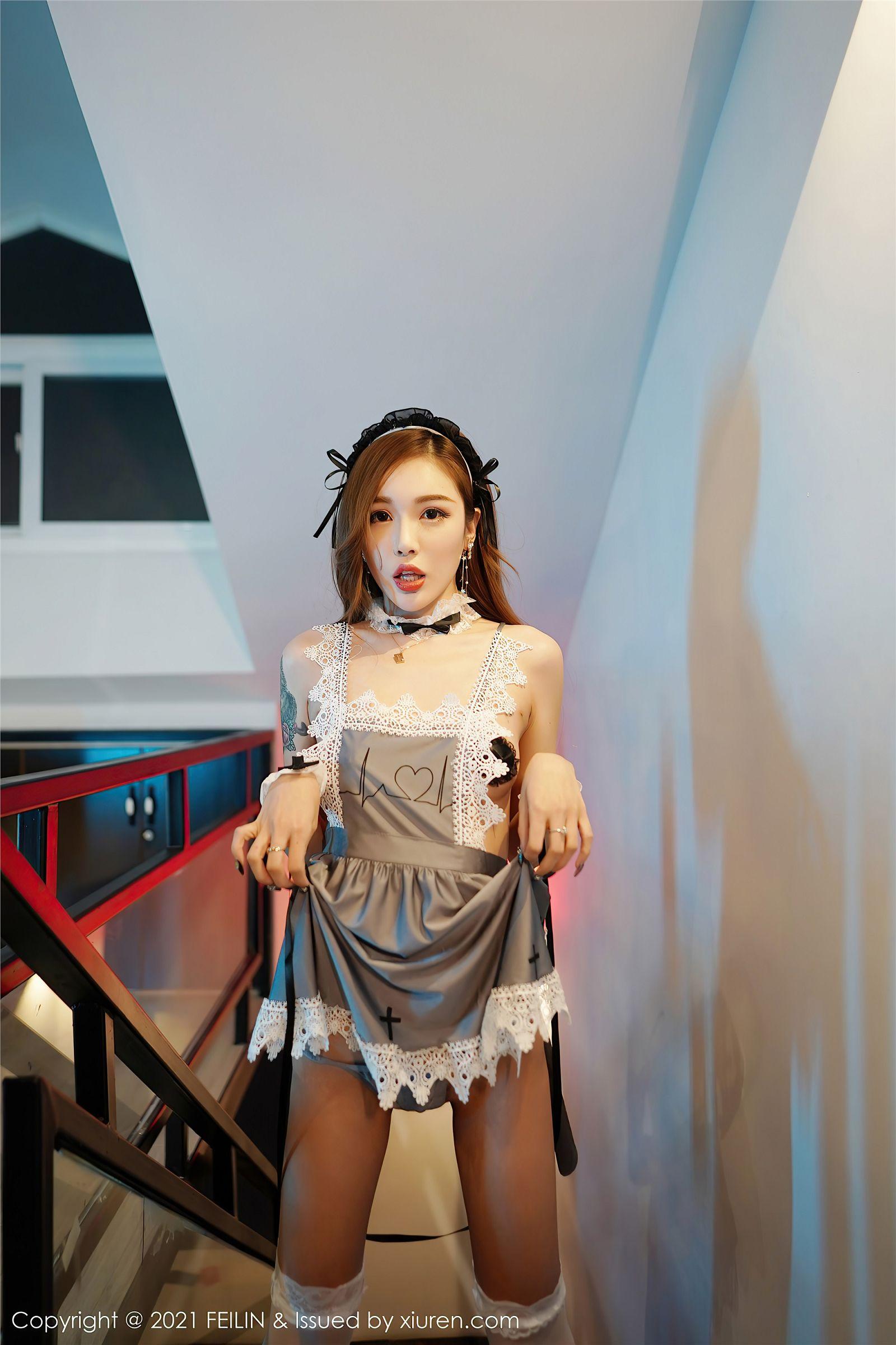 [FEILIN嗲囡囡] 2021.03.02 NO.377 梦楠Mengnan 女仆 蕾丝_p041