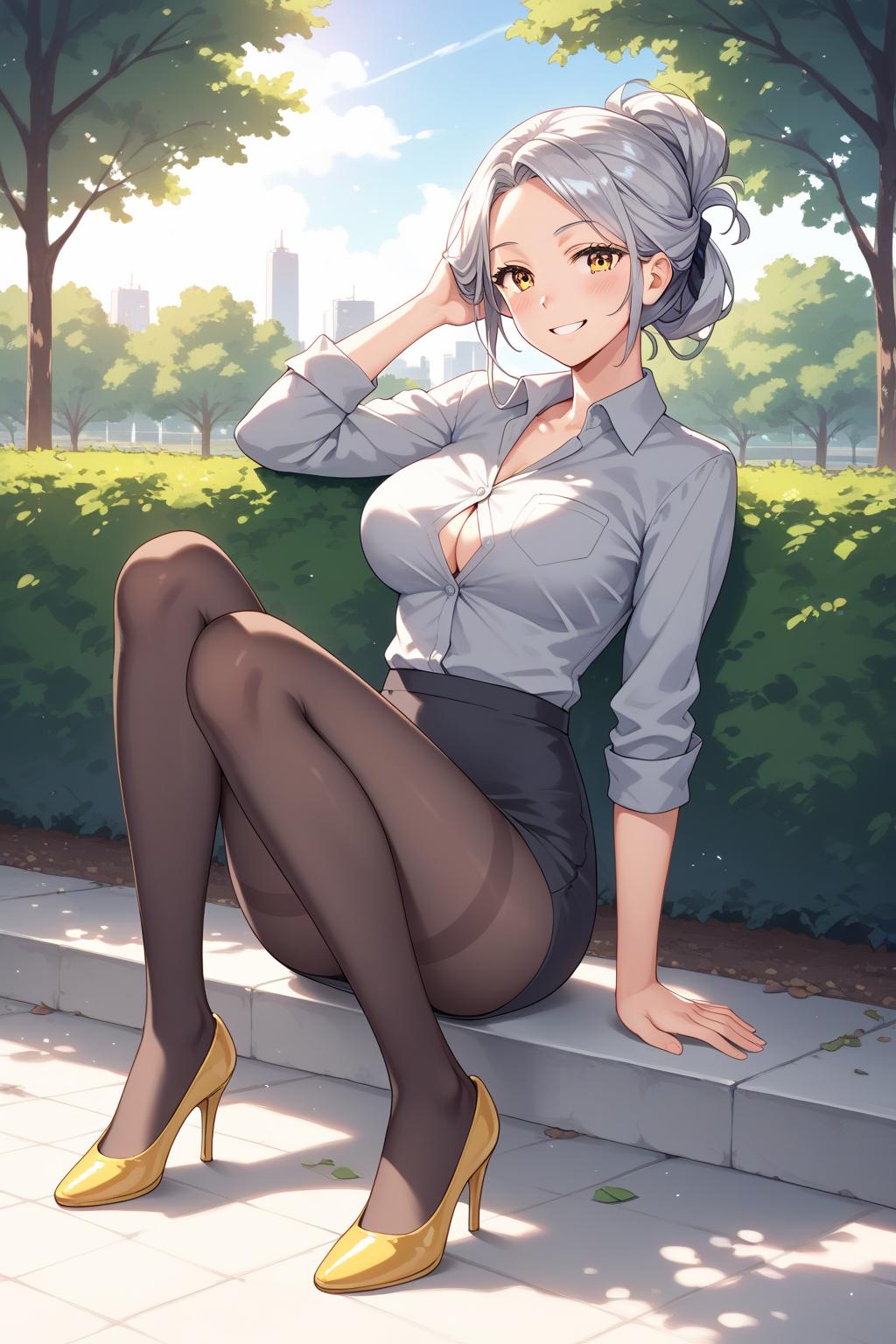 AIバブみ_黒パンスト美脚美女のAIイラスト_131254621_p0