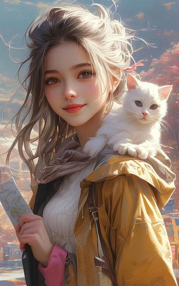 Natsuki_俏丽な少女と彼女のいたずらっ子の猫_117863881_p0